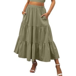 Olive Green Tiered Maxi Skirt